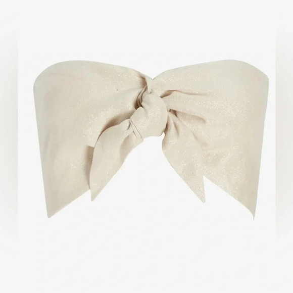 Express Sparkle Beige Linen Blend Tie Front Bandeau Top - Picture 2 of 8